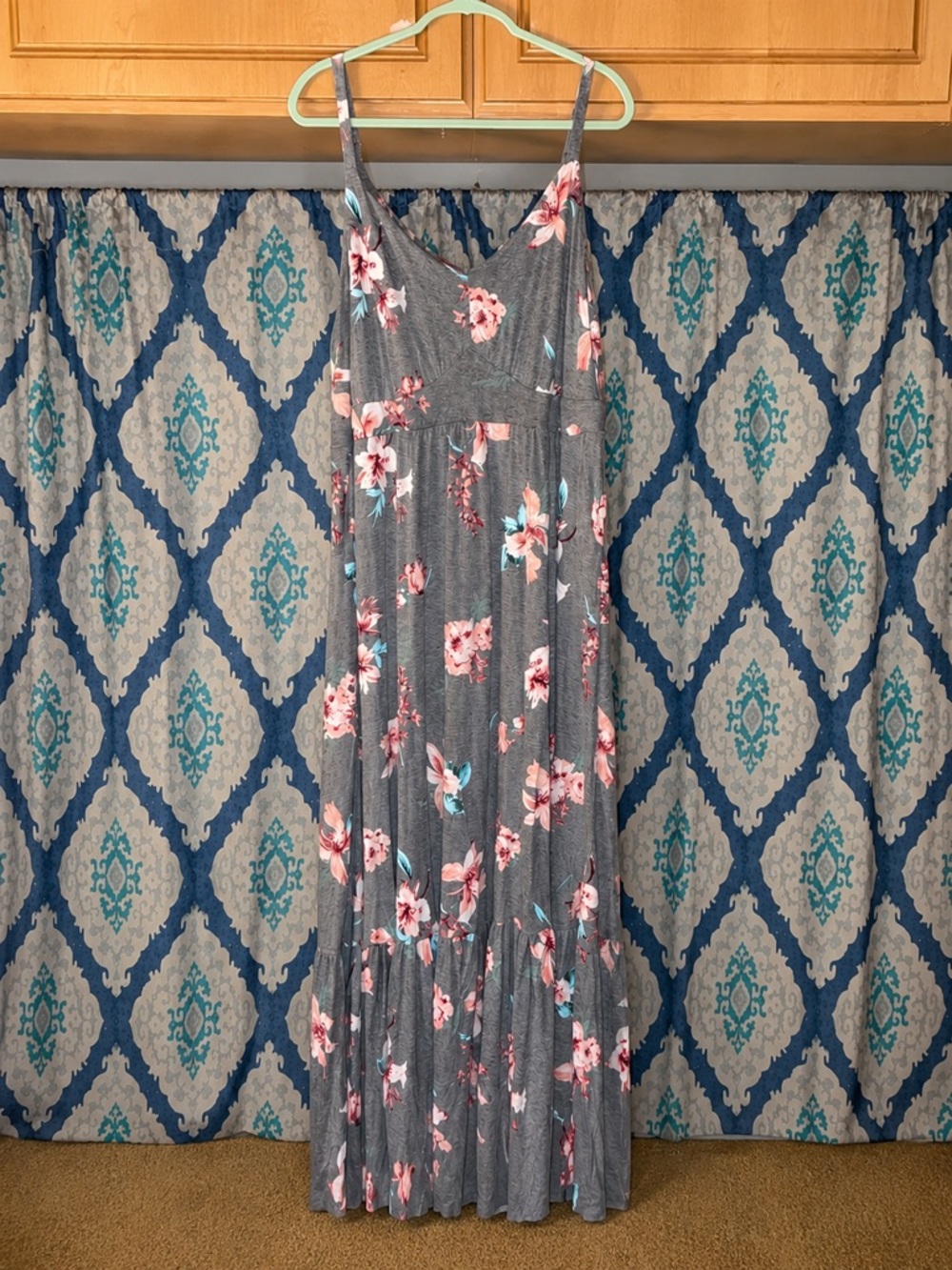 Torrid Gray Floral Maxi Dress with Pink & Teal Flowers